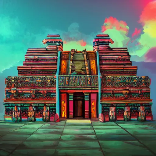 Image similar to ancient peruvian structure, retrowave epic art, trending on art station