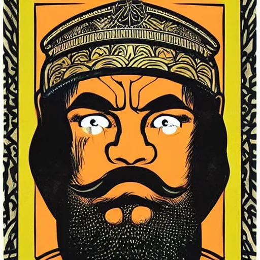 Prompt: bearded male warrior, art by Shepard Fairey and Maurice Sendak