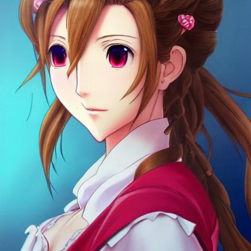 Image similar to portrait of aerith gainsborough, anime fantasy illustration by tomoyuki yamasaki, kyoto studio, madhouse, ufotable, trending on artstation