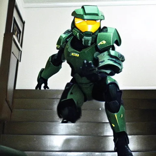 Image similar to master chief falling down a flight of stairs