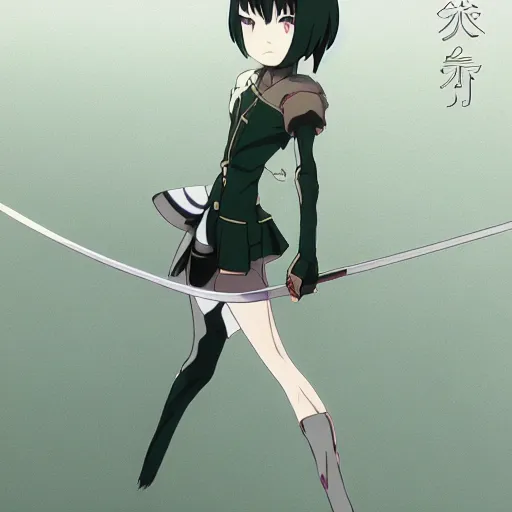 Image similar to fencer, anime style, green hair, dark, makoto shinkai, animated, animation, detailed, illustration, moody