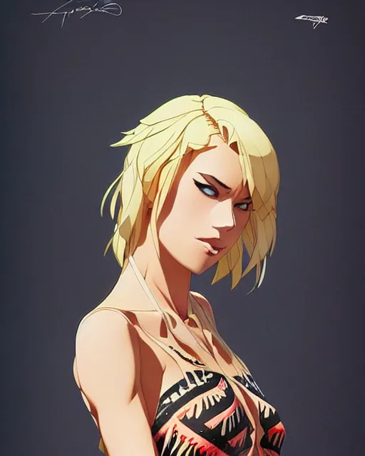 Prompt: blond woman in a tribal ripped dress, by artgerm, by studio muti, greg rutkowski makoto shinkai takashi takeuchi studio ghibli