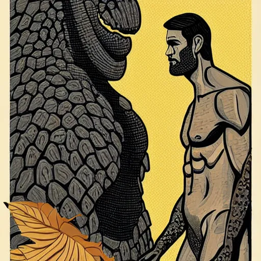 Image similar to adam and eve bigger than godzilla, apotheon art style, smooth painting, each individual seeds have ultra high detailed, 4 k, illustration, torn cosmo magazine style, pop art style, ultra realistic, underrated, by mike swiderek, jorge lacera, ben lo, tyler west