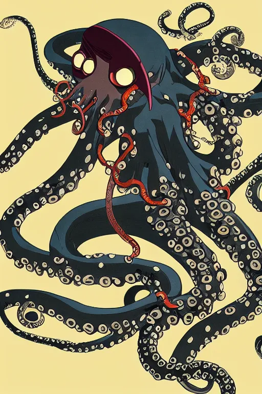 Image similar to key anime visuals of an octopus ninja, fighting with a katana. highly detailed, intricate, directed by makoto shinkai, anime manga style, trending on art station.