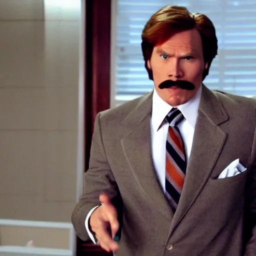 Prompt: Live Action Still of Jerma985 in Anchorman: The Legend of Ron Burgundy, real life, hyperrealistic, ultra realistic, realistic, highly detailed, epic, HD quality, 8k resolution, body and headshot, film still