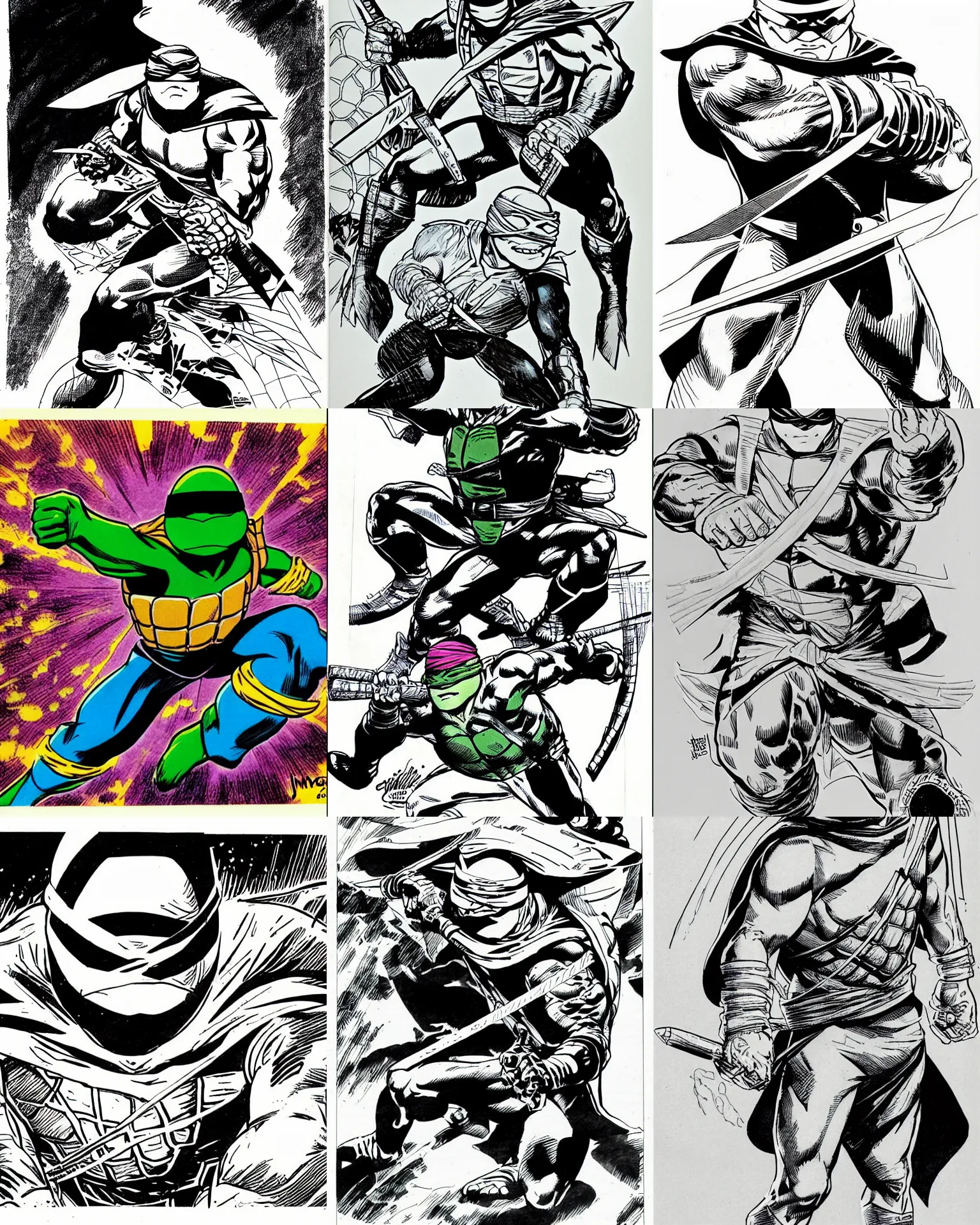 Prompt: year 1 9 8 5!!! mirage comics ninja turtle!!! jim lee!!! medium shot!! flat ink sketch by jim lee close up in the style of jim lee, comic book ninja turtle by jim lee