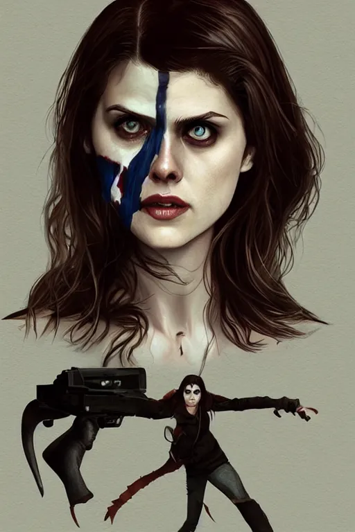 Prompt: alexandra daddario in sleepy hollow, full body, big two toned eyes, teeth gritted, horror, intricate details, cinematic, epic, realistic, anatomy, tomer hanuka, uplight, artstation, photorealistic, scary