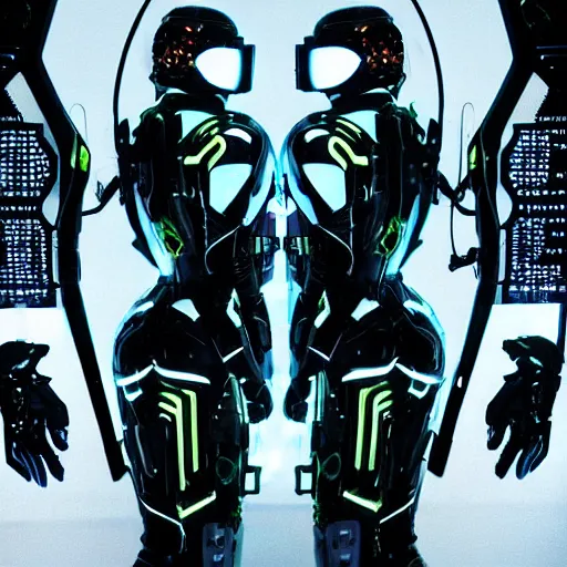 Image similar to love, diverse deadly cybersuits, from behind, kill rituals, wide wide angle, vivid, elaborate, highly detailed, beautiful lighting