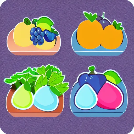 Prompt: cute chubby blue fruits icons for mobile game ui