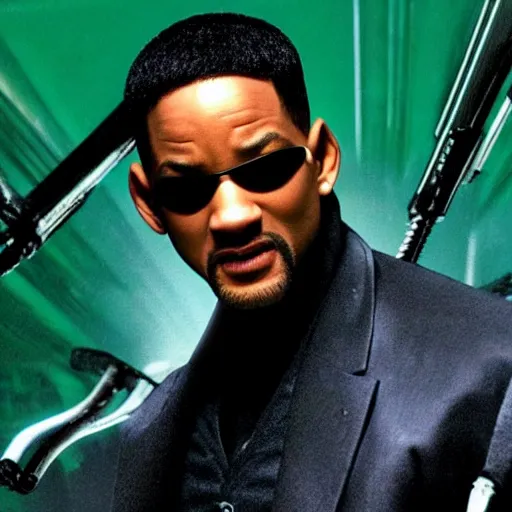 Image similar to A still of Will Smith as Neo from The Matrix. Extremely detailed. Beautiful. 4K. Award winning.