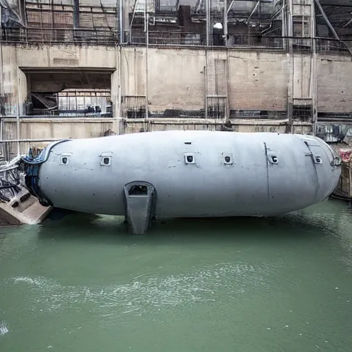 Prompt: Makeshift submarine powered by magic in a dry dock