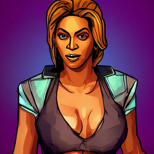 Image similar to beyonce portrait, borderlands, tales from the borderlands, the wolf among us, comic, cinematic lighting, studio quality, 8 k