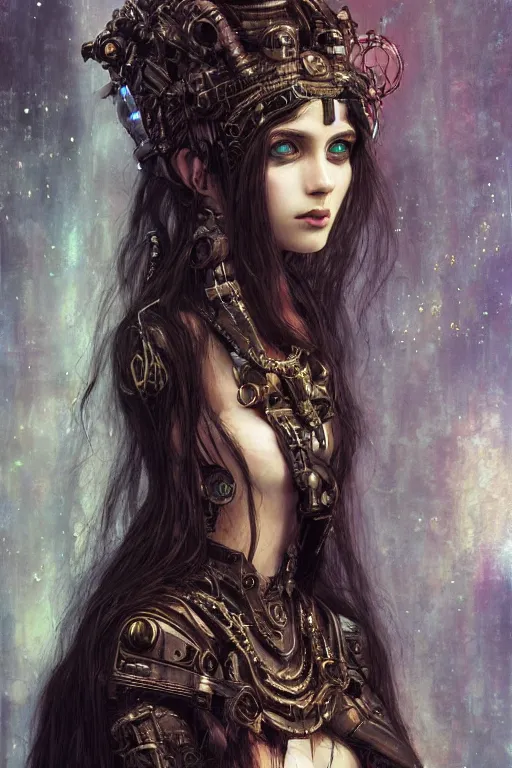 Image similar to portrait of beautiful young gothic maiden, cyberpunk, Warhammer, highly detailed, artstation, illustration, art by Gustav Klimt