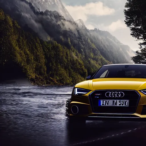 Denim Blue Audi A4 B9 Avant (2020) on a mountain road