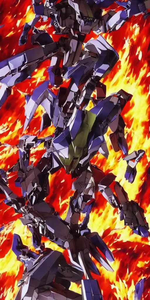 Image similar to epic action scene inspired by Neon Genesis Evangelion (1997s), with Mecha, Destroyed City, explosion, 新世紀エヴァンゲリオン 劇場版 DEATH & REBIRTH シト新生, scene with fire and explosions and blood from film The Hateful Eight by Quentin Tarantino remake pixel, Moebius, Greg Rutkowski, Zabrocki, Karlkka, Jayison Devadas, Phuoc Quan, Sadamoto Yoshiyuki, trending on Artstation, 8K, ultra wide angle, zenith view, cyberpunk pincushion lens effect