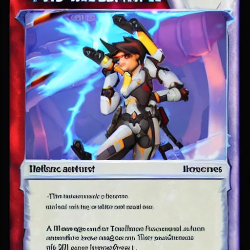 Image similar to A tracer from overwatch as a heartstone card art