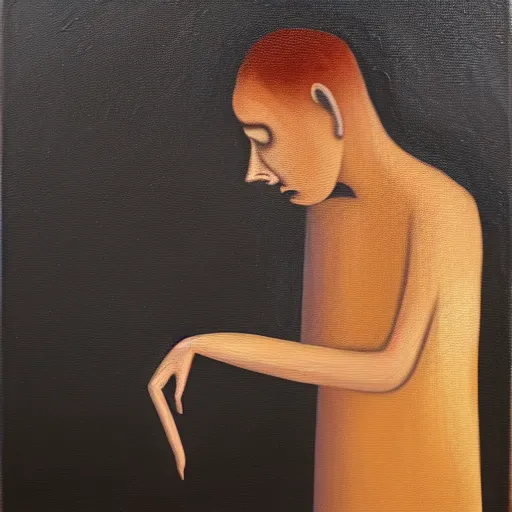 Prompt: illustration of mental illness, oil painting on canvas, isolation, loneliness