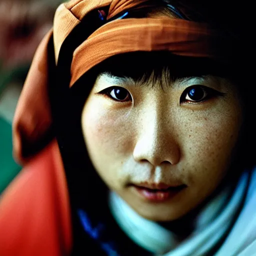 Prompt: photograph of a japanese woman, photograph by steve mccurry