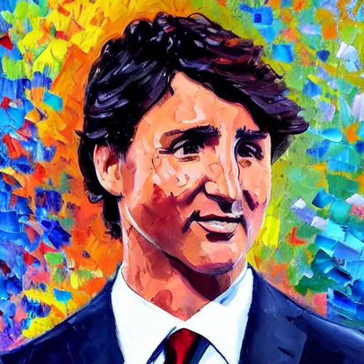 Prompt: palette knife oil painting of justin trudeau