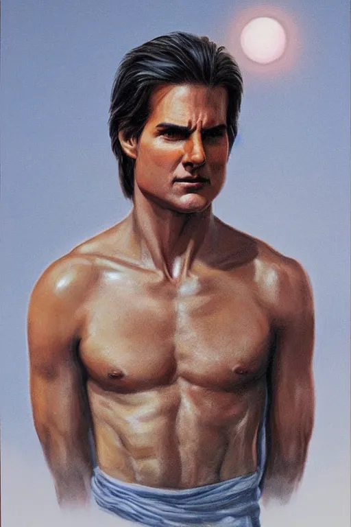 Image similar to Indian God Mahavishnu Tom Cruise, hyperrealistic portrait