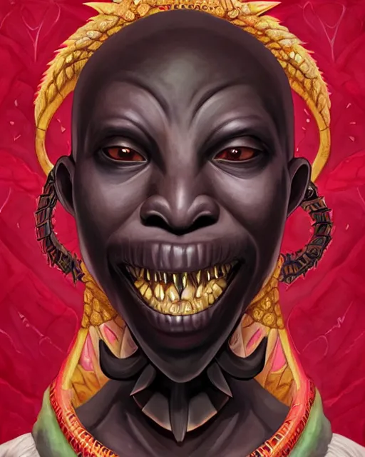 Prompt: ogbnabali, a shinigami wizard of ancient igbo with a crocodile head and bird wings. noble bearing. award winning ornate symmetry matte portrait, artgerm, rhads watercolor, serenity