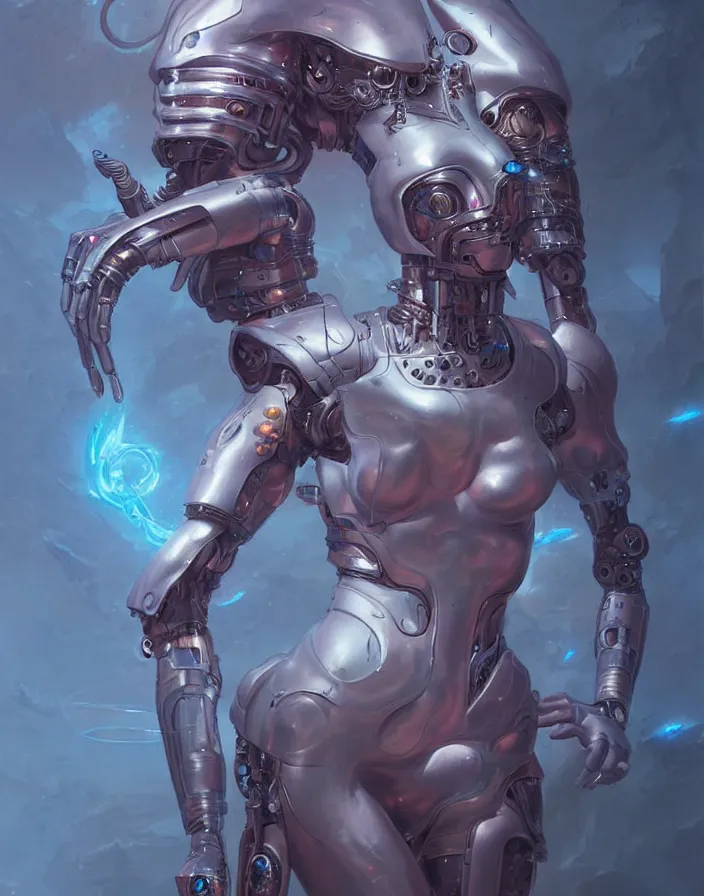 Image similar to a cyborg goddess by Wayne Barlowe and Peter Mohrbacher detailed sharp digital art trending on Artstation