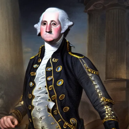 Prompt: George washington as a cyborg in a cyberpunk city