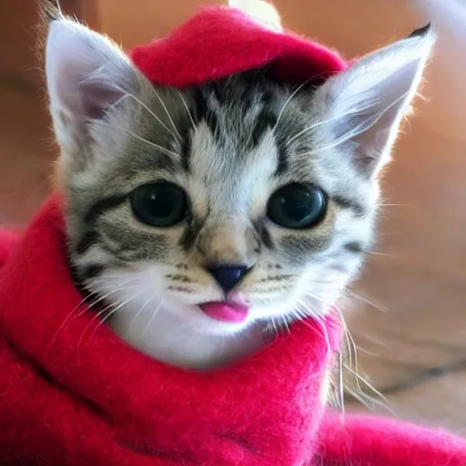 Prompt: kitten photo, wearing wool hat, tongue mlem!, cat ears