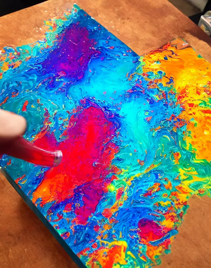 Prompt: a photo of acrylic pouring with amazing color, 8k, award winning, ultra detailed, trending on instagram