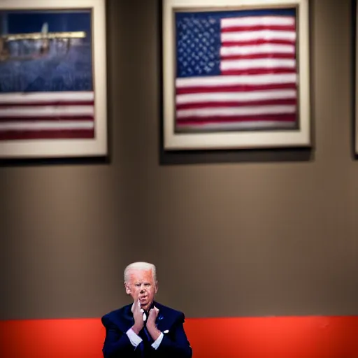 Image similar to biden watching a trump exhibition in a museum, studio lighting, photography, highly detailed, 4 k