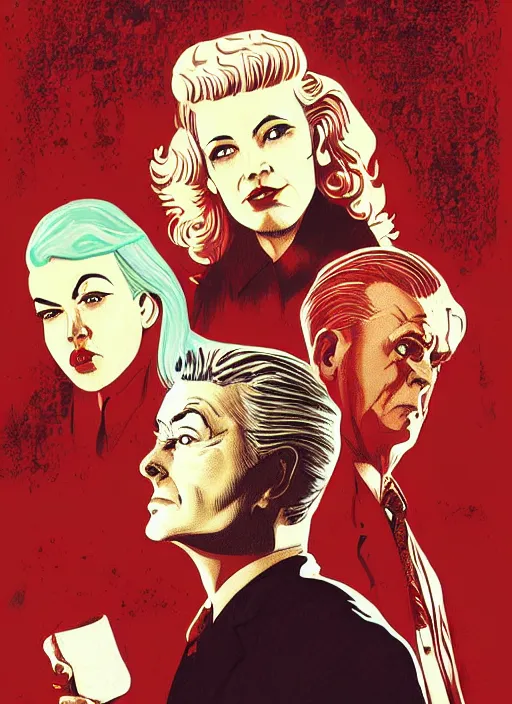 Prompt: twin peaks movie poster art by brian k. vaughan