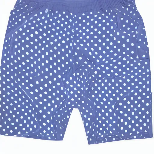 Prompt: blue short pants made of nylon with White dots