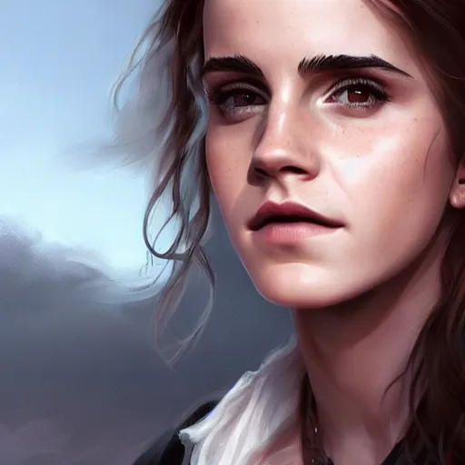 Image similar to portrait of emma watson,digital art,photorealistoc,art by greg rutkowski,hyperdetailed,western comic style,comic,comic style,sharp lineart,professional lighting,deviantart,artstation,trevor henderson,rossdtaws,cinematic,dramatic