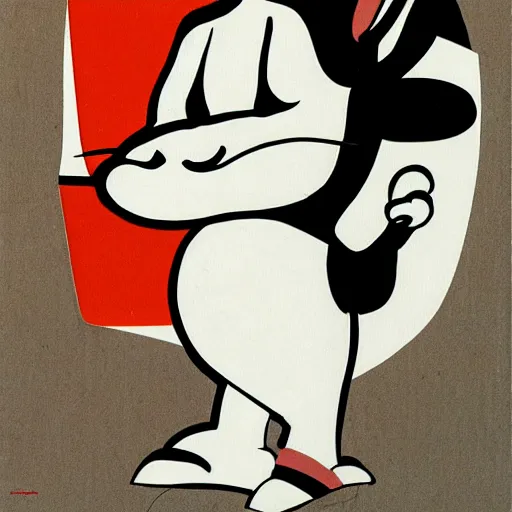 Image similar to contemporary graphic design portrait of bugs bunny in a cow costume, by paul rand