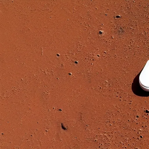 Prompt: the surface of mars filled with toilet seats