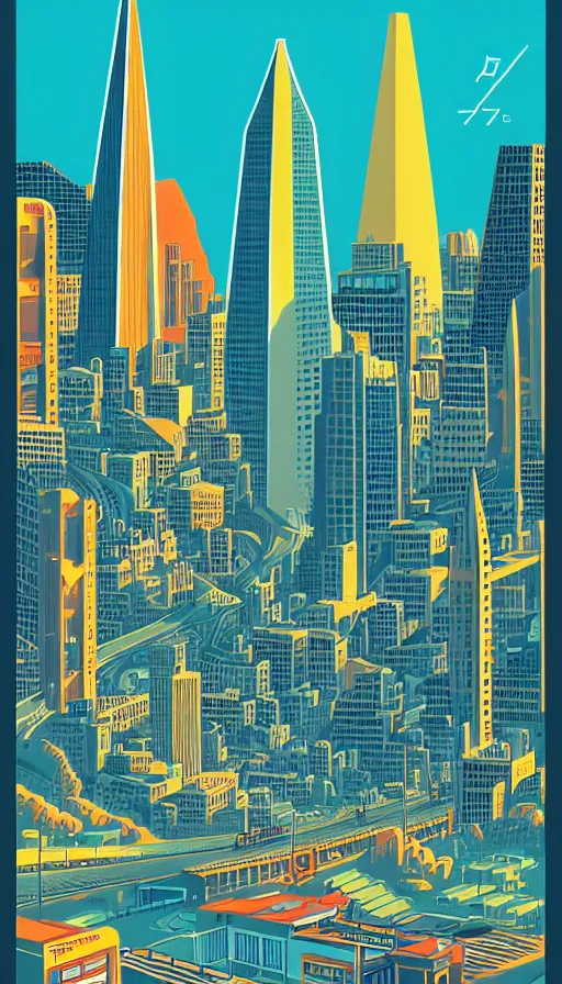 Image similar to retro futuristic illustration of san francisco in the year 2 1 0 0, intricate digital illustration, trending on artstation