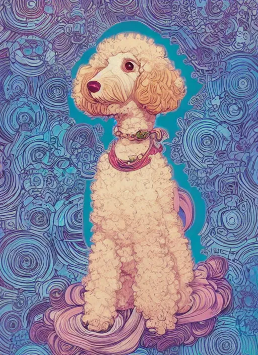 Prompt: victo ngai cute poodle sticker design, highly detailed, high quality, digital painting, by ross tran and studio ghibli and alphonse mucha, artgerm