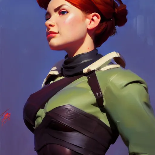 Image similar to greg manchess portrait painting of abigail shapiro as overwatch character, medium shot, asymmetrical, profile picture, organic painting, sunny day, matte painting, bold shapes, hard edges, street art, trending on artstation, by huang guangjian and gil elvgren and sachin teng