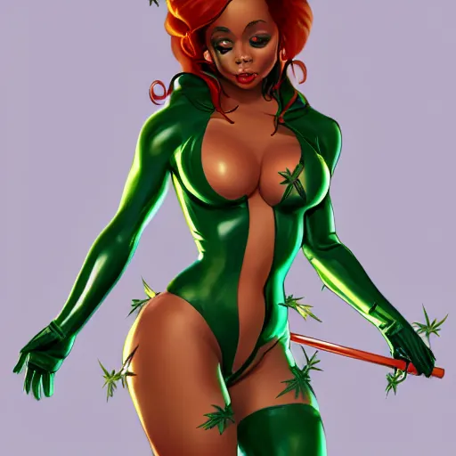 Prompt: Full body side portrait of Brittany Renner as Poison Ivy, Marijuana, Smoke, Booty, Body, Smoking, Curvy, Soft Geometry, 8k, Epic Level of Detail, :3 ,By Sachin Teng + Trending on Artstation :5