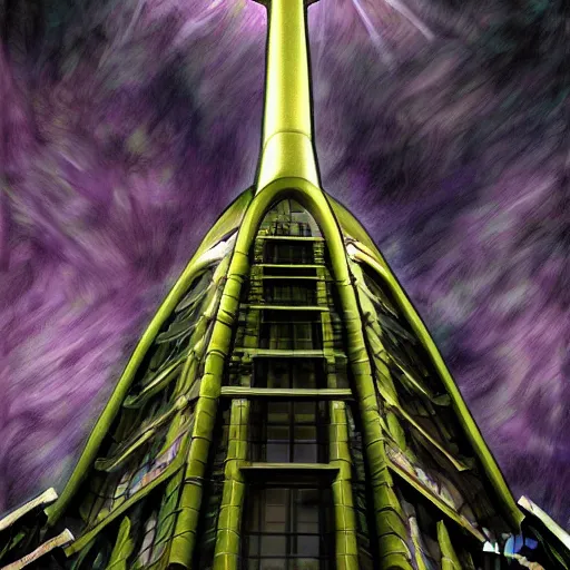 Image similar to auckland sky tower, fantasy, digital art, evil