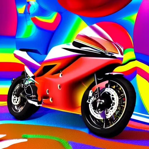 Image similar to motorcycle made out of candy, global illumination, photorealistic, in style of candyland poster