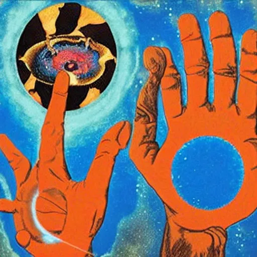 Prompt: A collage. A rip in spacetime. Did this device in her hand open a portal to another dimension or reality?! cosmic horror by Faith Ringgold, by Alexander Milne Calder vivid