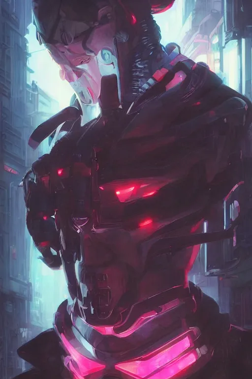 Prompt: portrait of ninja slayer, japan, in cyberpunk, neon lighting, night city, digital art from artstation by Ruan Jia and Mandy Jurgens and Artgerm and william-adolphe bouguereau and Greg Rutkowski