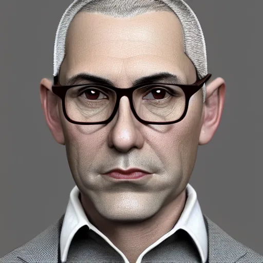 Prompt: 50 year old greying brunette man with very short hair, buzz cut, round round round face round face round face, square face, round jaw, wide chin , romanian, silver silver glasses, romanian heritage, brown eyes, brown eyes, olive skin, round nose, round chin, clean shaven wide face, thin lips, digital art, cgsociety, painterly, painting, 8k, illustration, beautiful, art by loish, painterly, trending on artstation, medium shot, uncropped