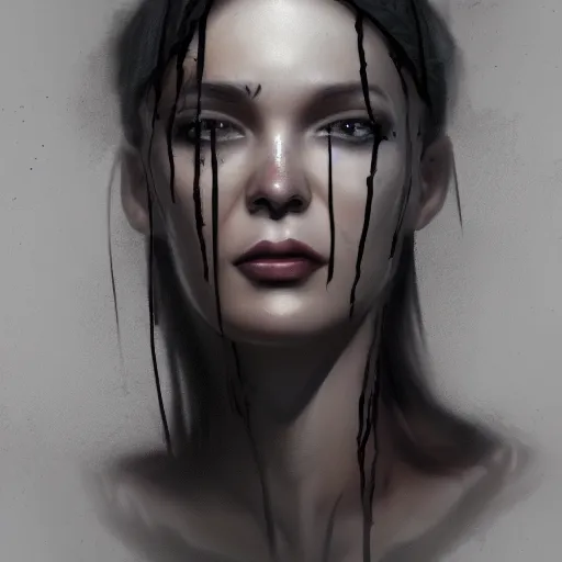 Image similar to shameless woman whis impudent facial expression, shadow of the cross in front, dark and mysterious, atmospheric, trending on artstation, highly detailed, digital painting, volumetric light, concept art, middle focus, illustration