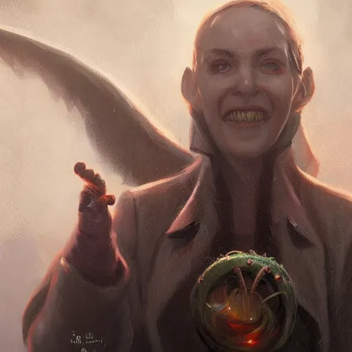 Image similar to cthullu by h.p lovecraft, smiling and waving at the camera, centered portrait shot, by greg rutkowski, trending on artstation, smooth