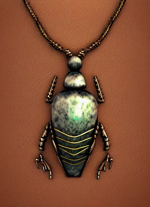 Prompt: rough concept art of small insect pendant, fantasy illustration, medieval era, trending on artstation, symmetry