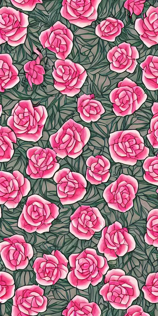 Prompt: seamless pattern of beautiful roses with leaves and throns, tattoo style, symmetrical, repeating 35mm photography
