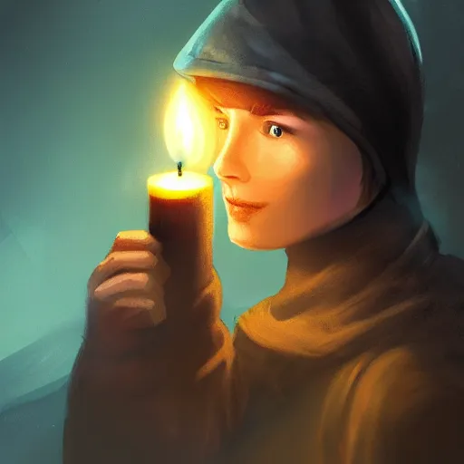Image similar to an adventurer wearing a black sleeping cap and holding a candle, portrait, d & d, science fiction, concept art, matte, sharp focus, illustration, concept art,