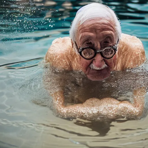 Prompt: an elderly man swimming in baked beans, 🌕, canon eos r 3, f / 1. 4, iso 2 0 0, 1 / 1 6 0 s, 8 k, raw, unedited, symmetrical balance, wide angle